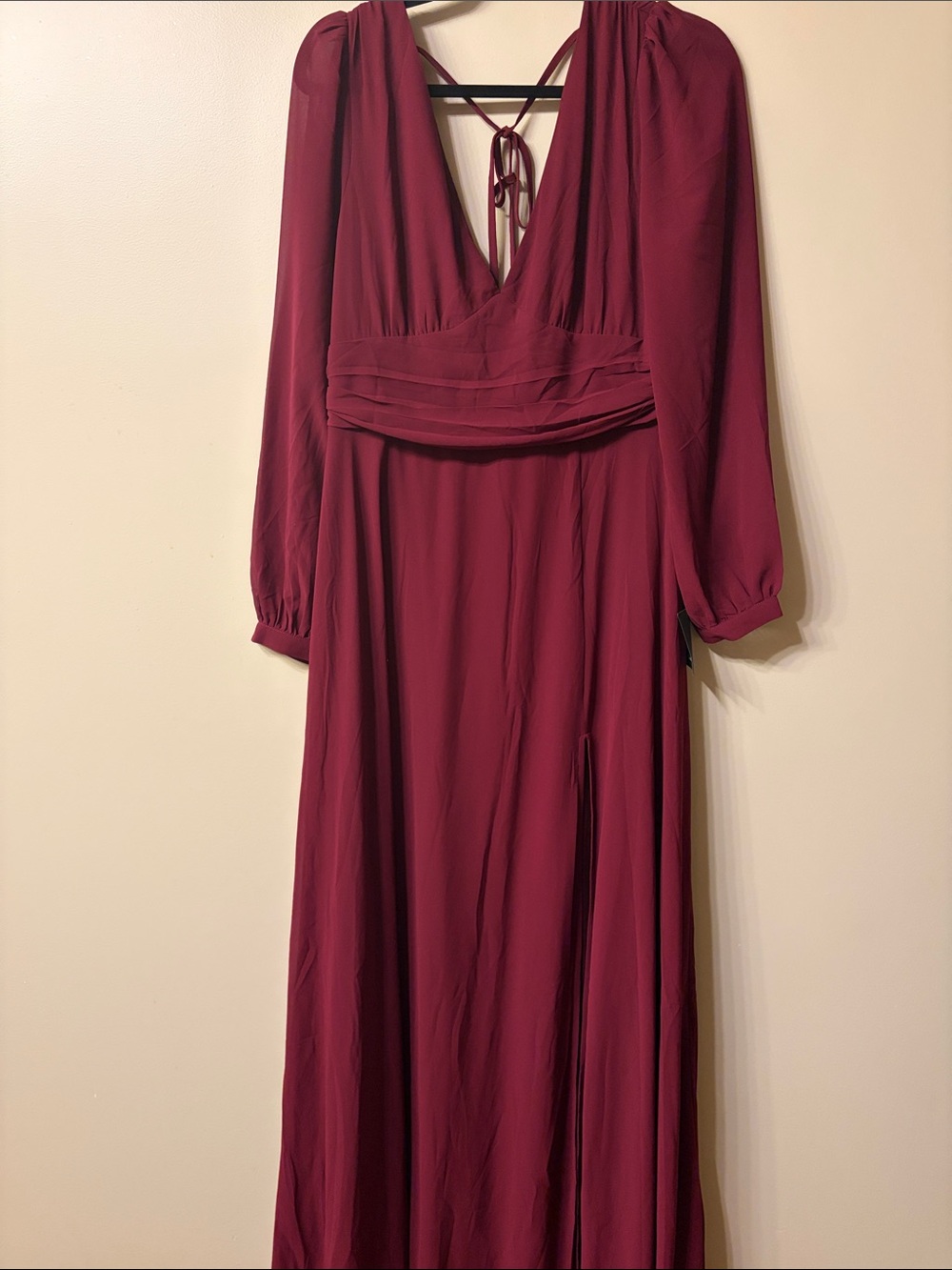 Lulu's Burgundy Long Sleeve Deep V Maxi Dress